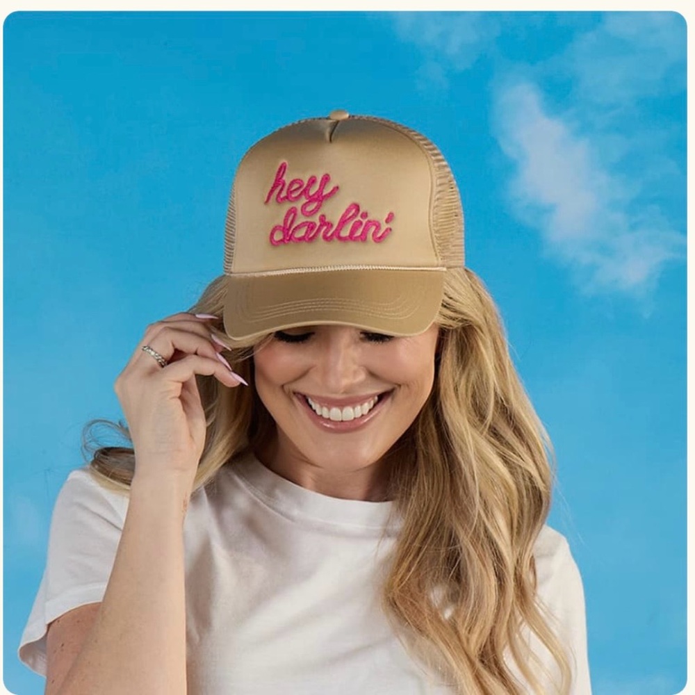 Hey Darlin' Tan Trucker Hat with Pink Embroidery